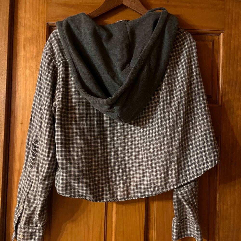 American Eagle Distressed Flannel Hoodie